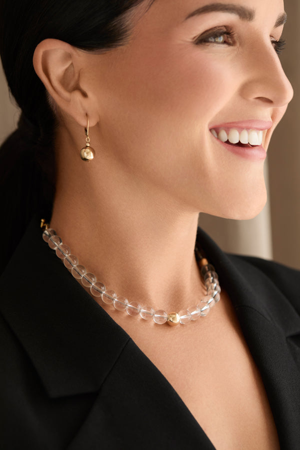 Klas Clarity Quartz Gold Necklace on model